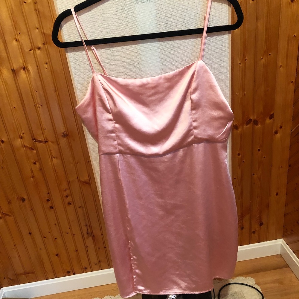 PINK SATIN DRESS WITH SLIT